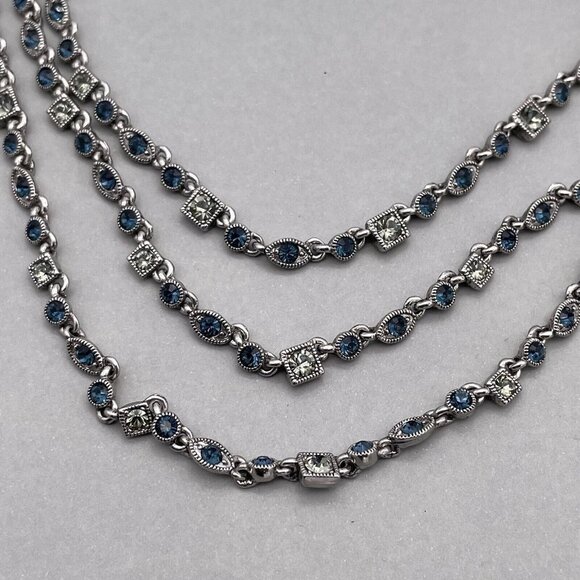 Givenchy Blue & Clear Crystal Multi Strand Necklace Silver-Tone 18 to 20 in - Picture 7 of 7